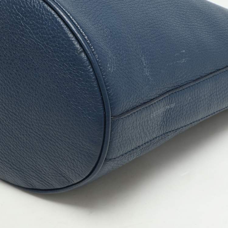 Pre Owned Roberto Cavalli Blue Leather Bucket Bag