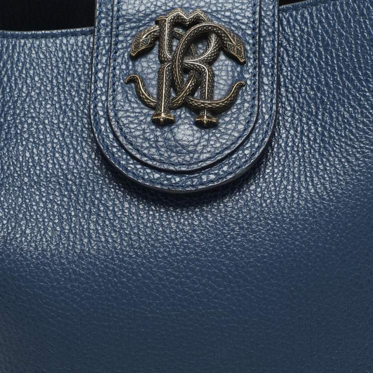 Pre Owned Roberto Cavalli Blue Leather Bucket Bag