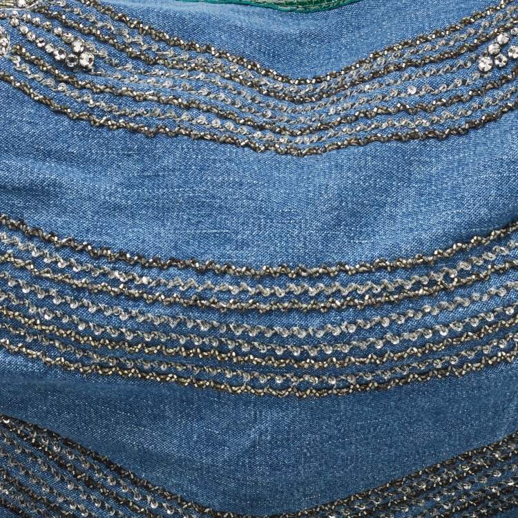 Pre Owned Roberto Cavalli Blue/Green Denim and Patent Leather Embellished Chain Hobo