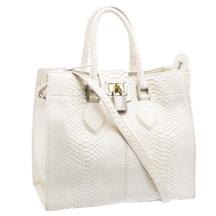 Pre Owned Roberto Cavalli Off White Python Florence Tote