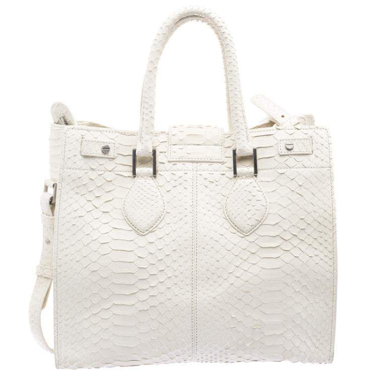 Pre Owned Roberto Cavalli Off White Python Florence Tote