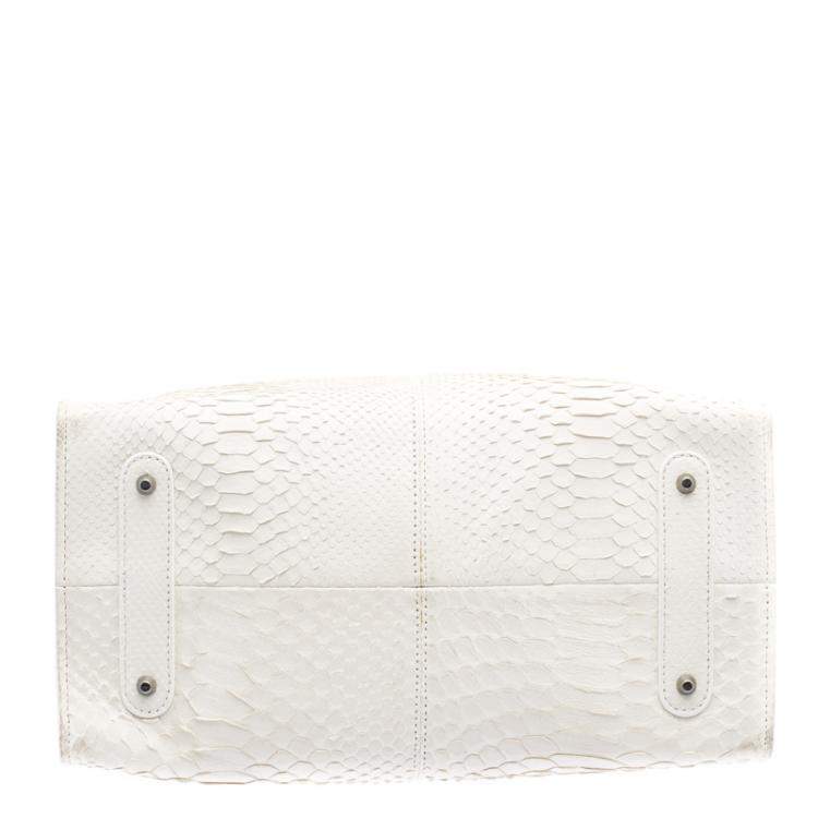 Pre Owned Roberto Cavalli Off White Python Florence Tote