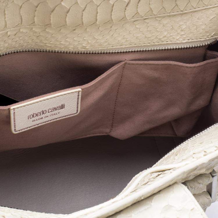 Pre Owned Roberto Cavalli Off White Python Florence Tote