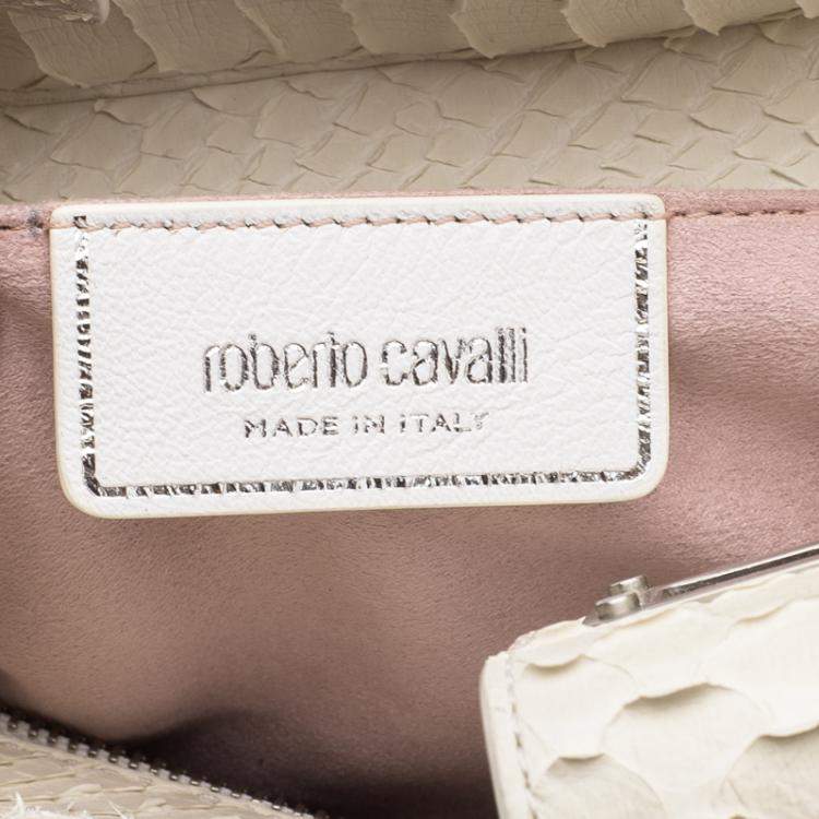Pre Owned Roberto Cavalli Off White Python Florence Tote