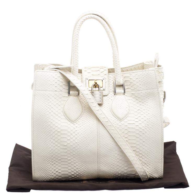 Pre Owned Roberto Cavalli Off White Python Florence Tote