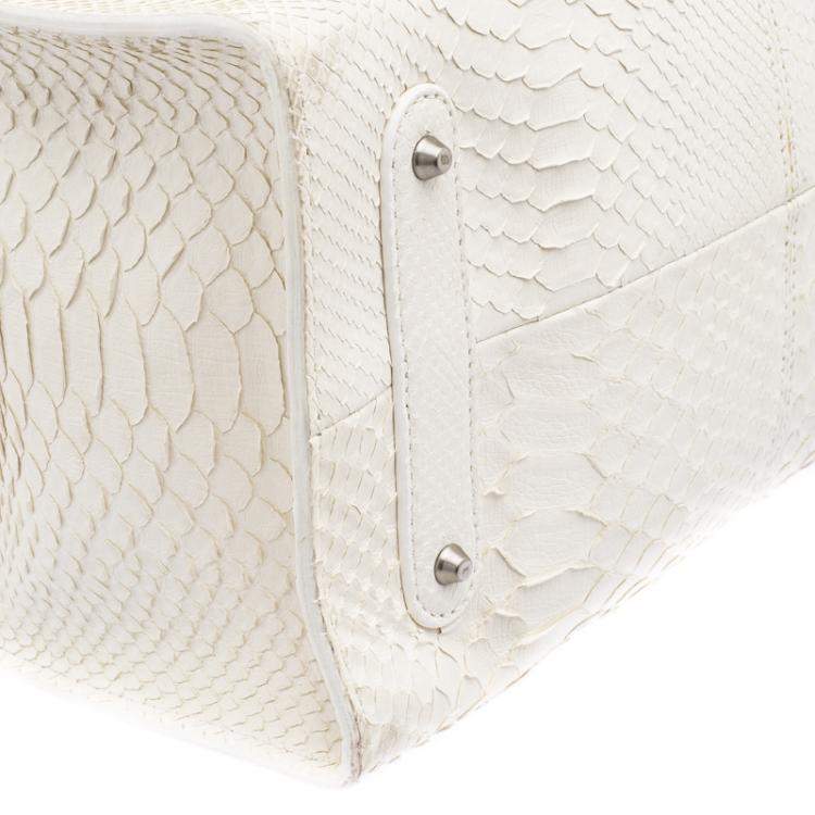 Pre Owned Roberto Cavalli Off White Python Florence Tote