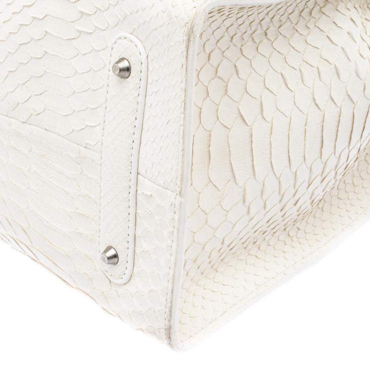 Pre Owned Roberto Cavalli Off White Python Florence Tote