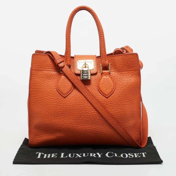 Pre Owned Roberto Cavalli Orange Leather Florence Tote