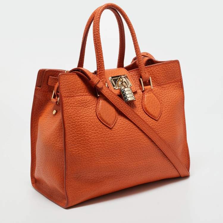 Pre Owned Roberto Cavalli Orange Leather Florence Tote
