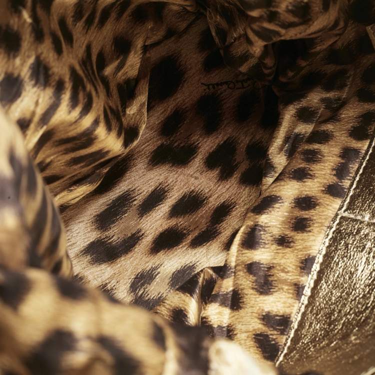 Pre Owned Roberto Cavalli Brown Suede Snake Logo Tote