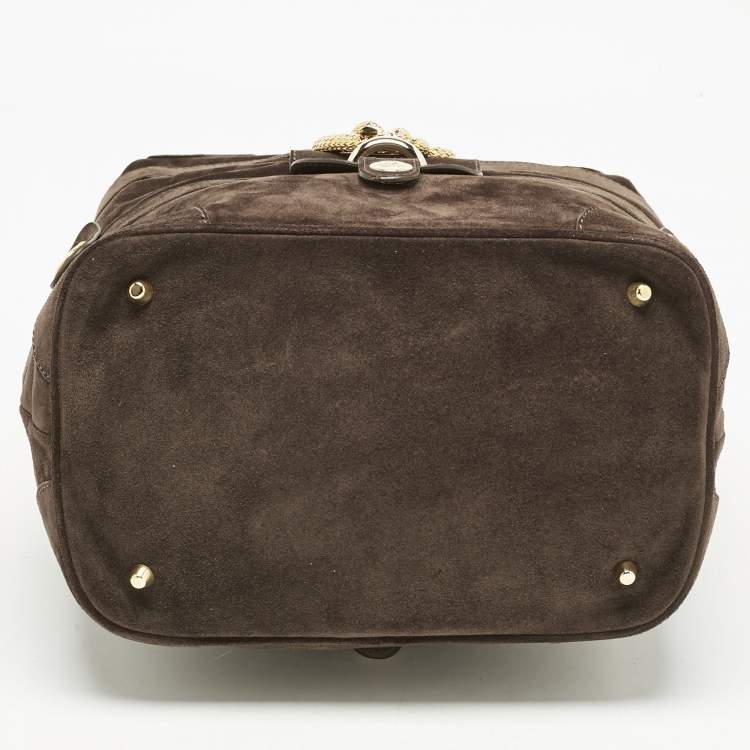 Pre Owned Roberto Cavalli Brown Suede Snake Logo Tote