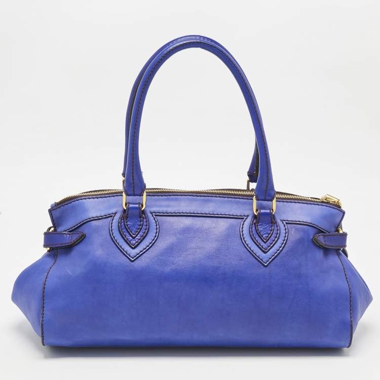 Pre Owned Roberto Cavalli Royal Blue Leather Logo Zip Satchel