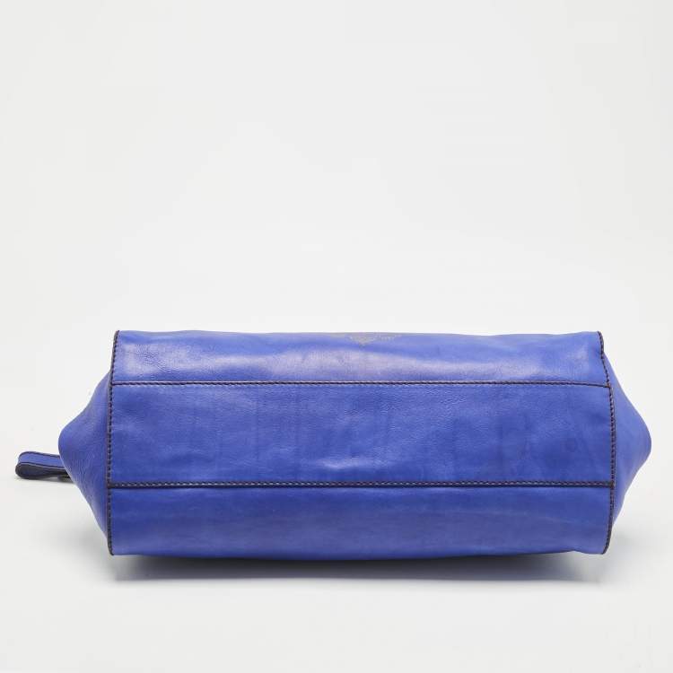 Pre Owned Roberto Cavalli Royal Blue Leather Logo Zip Satchel