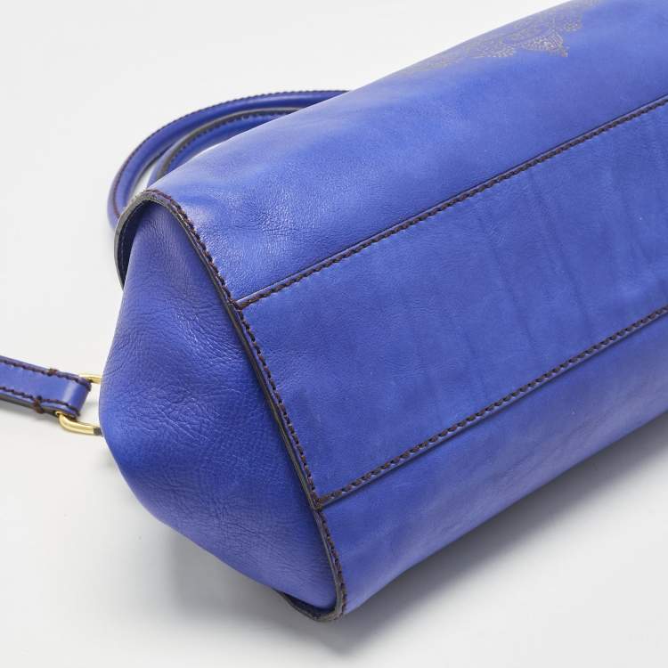 Pre Owned Roberto Cavalli Royal Blue Leather Logo Zip Satchel
