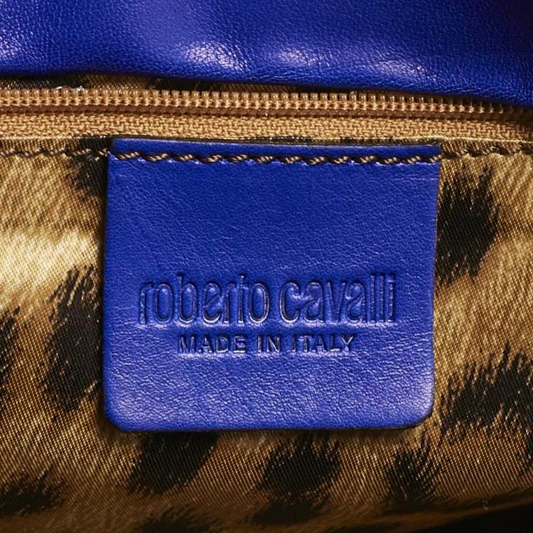 Pre Owned Roberto Cavalli Royal Blue Leather Logo Zip Satchel