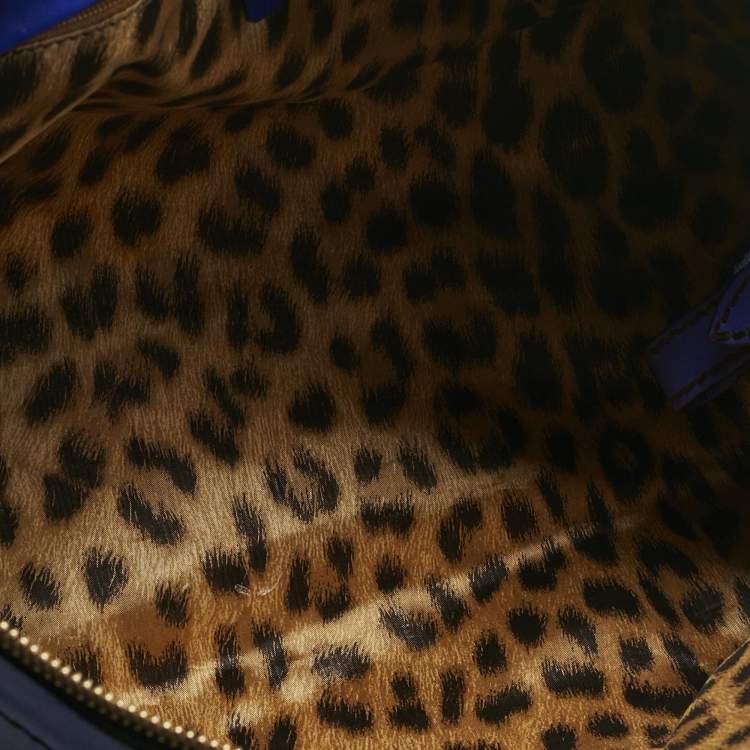 Pre Owned Roberto Cavalli Royal Blue Leather Logo Zip Satchel