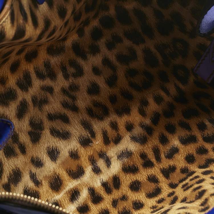 Pre Owned Roberto Cavalli Royal Blue Leather Logo Zip Satchel