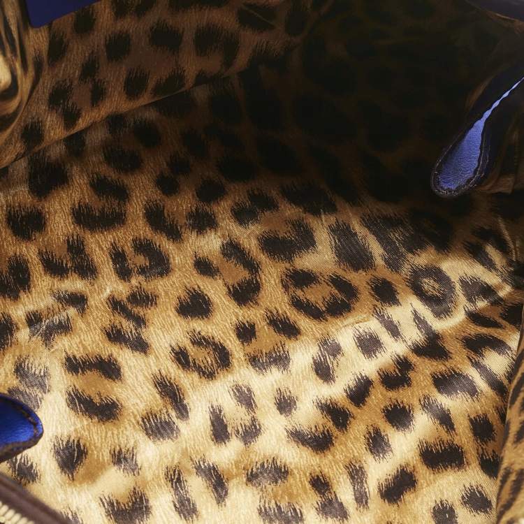 Pre Owned Roberto Cavalli Royal Blue Leather Logo Zip Satchel