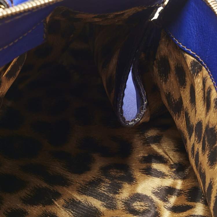 Pre Owned Roberto Cavalli Royal Blue Leather Logo Zip Satchel