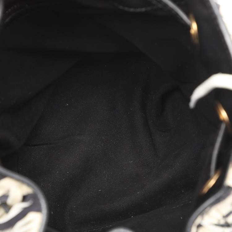 Pre Owned Roberto Cavalli Black/Cream Leather Fringes Bucket Bag