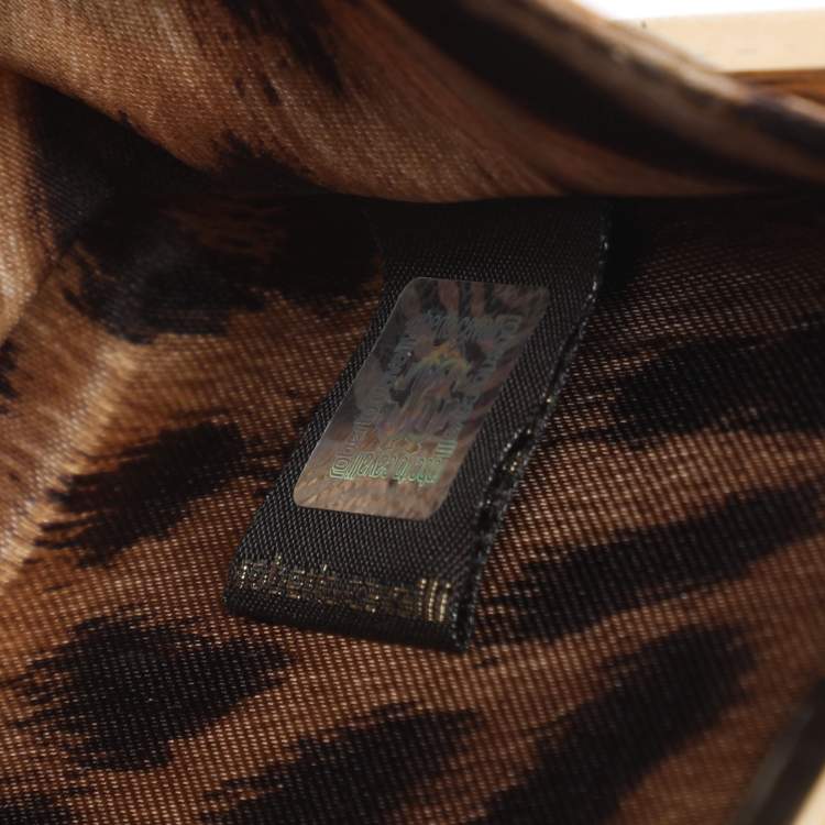 Pre Owned Roberto Cavalli Gold Python Embossed Leather Box Chain Clutch