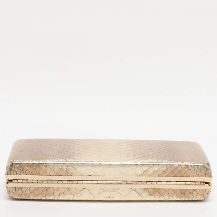 Pre Owned Roberto Cavalli Gold Python Embossed Leather Box Chain Clutch