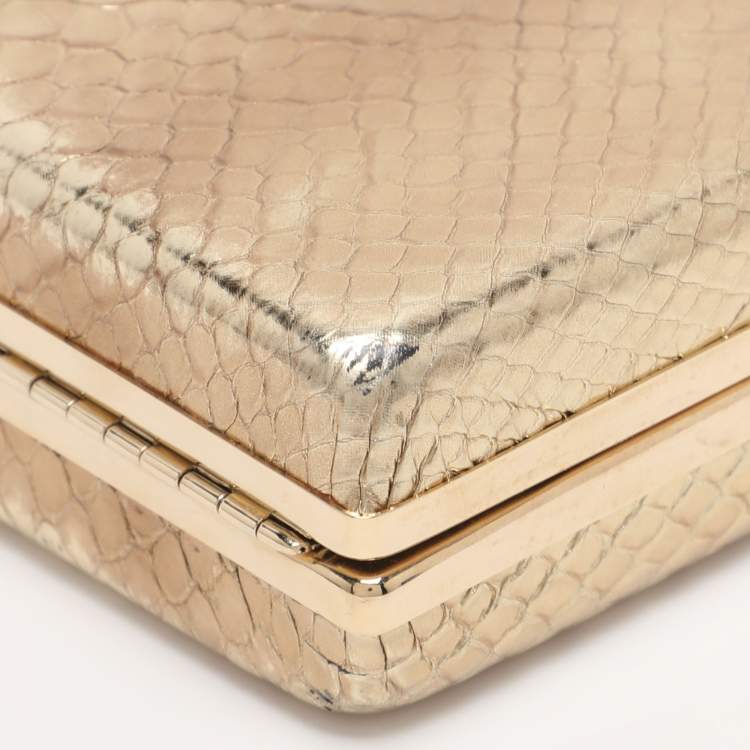 Pre Owned Roberto Cavalli Gold Python Embossed Leather Box Chain Clutch
