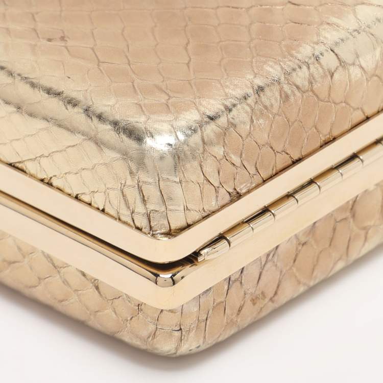 Pre Owned Roberto Cavalli Gold Python Embossed Leather Box Chain Clutch