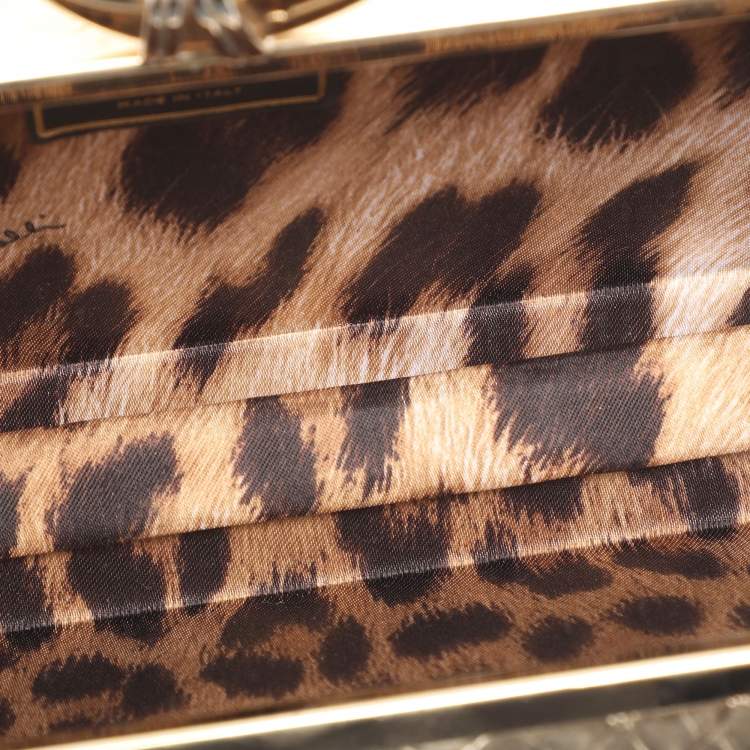 Pre Owned Roberto Cavalli Gold Python Embossed Leather Box Chain Clutch