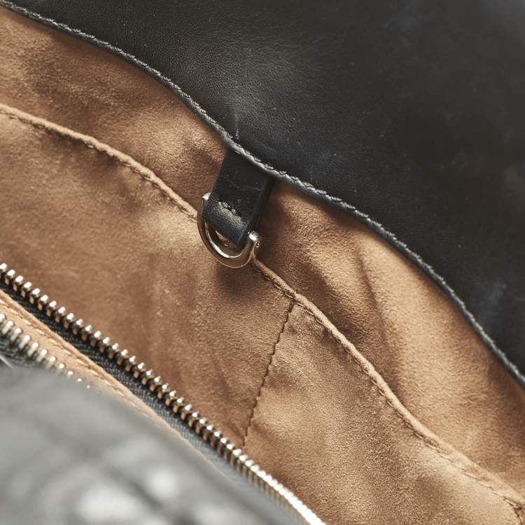 Pre Owned Roberto Cavalli Black/Cream Watersnake and Leather RC Flap Tote