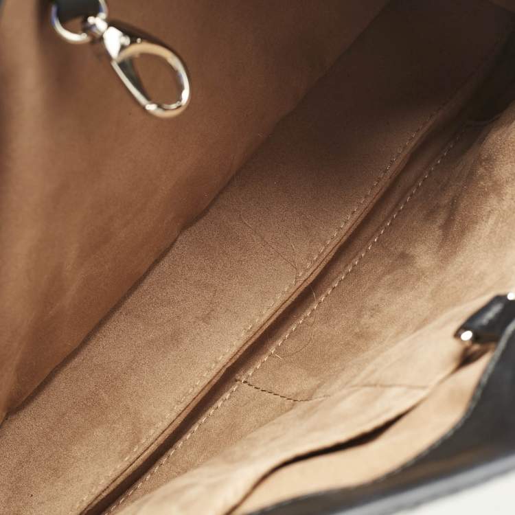 Pre Owned Roberto Cavalli Black/Cream Watersnake and Leather RC Flap Tote