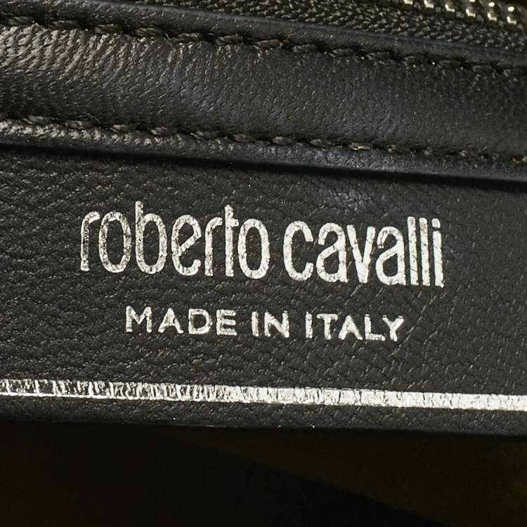 Pre Owned Roberto Cavalli Black/Cream Watersnake and Leather RC Flap Tote