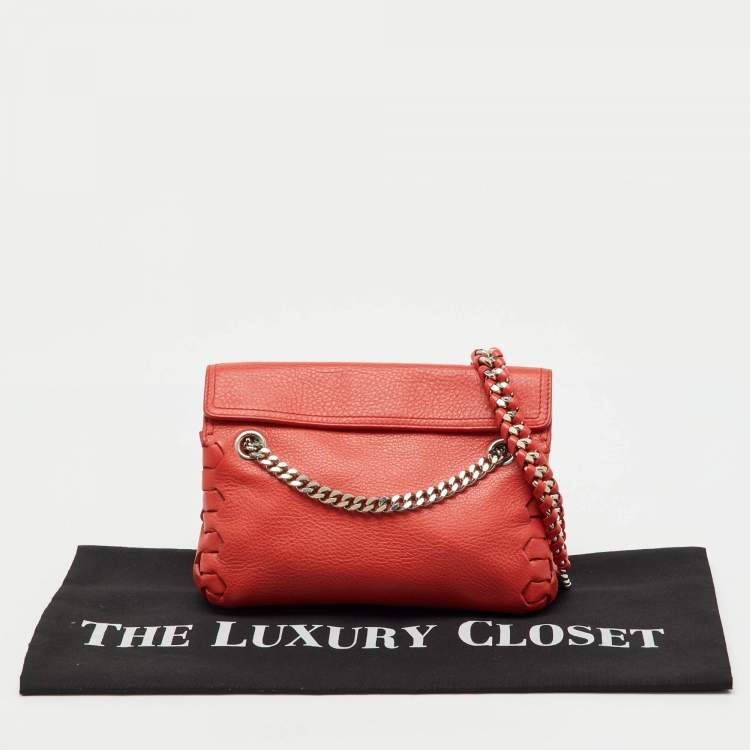 Pre Owned Roberto Cavalli Bright Red Leather Regina Chain Shoulder Bag