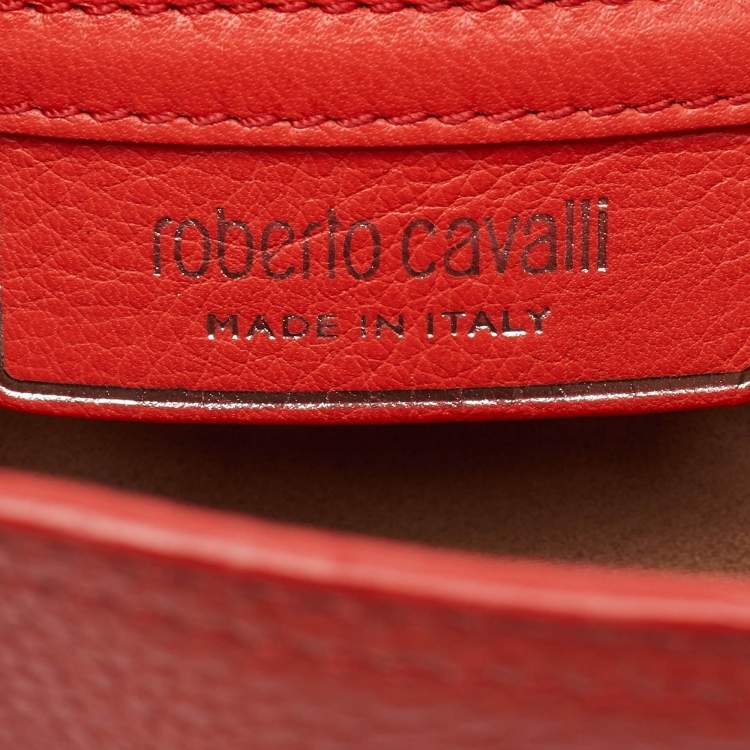 Pre Owned Roberto Cavalli Bright Red Leather Regina Chain Shoulder Bag