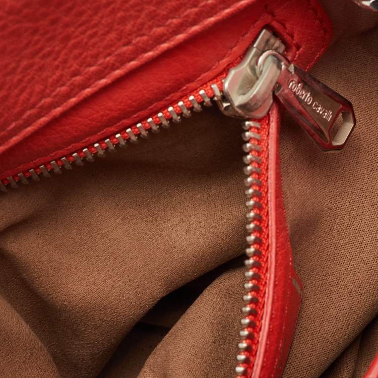 Pre Owned Roberto Cavalli Bright Red Leather Regina Chain Shoulder Bag