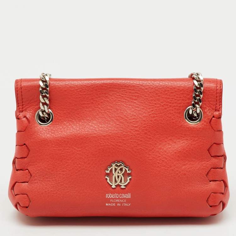 Pre Owned Roberto Cavalli Bright Red Leather Regina Chain Shoulder Bag