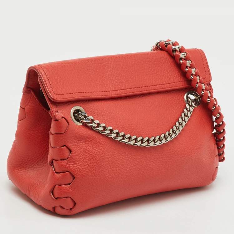 Pre Owned Roberto Cavalli Bright Red Leather Regina Chain Shoulder Bag