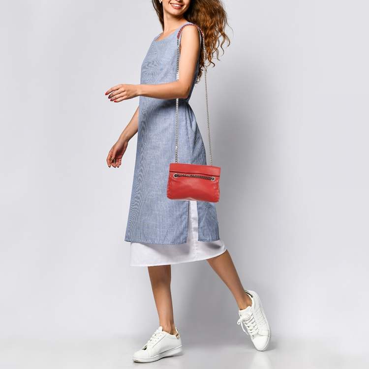 Pre Owned Roberto Cavalli Bright Red Leather Regina Chain Shoulder Bag