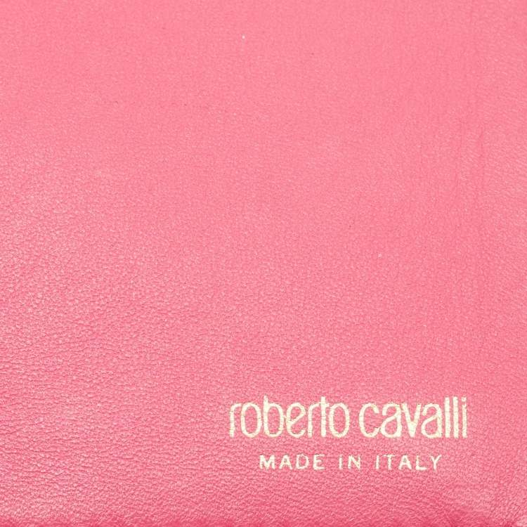 Pre Owned  محفظة بسلسلة روبerto cavalli جلد وردي مرصعة