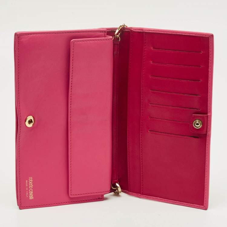 Pre Owned محفظة بسلسلة روبerto cavalli جلد وردي مرصعة