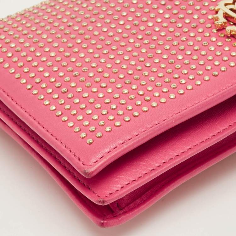 Pre Owned محفظة بسلسلة روبerto cavalli جلد وردي مرصعة