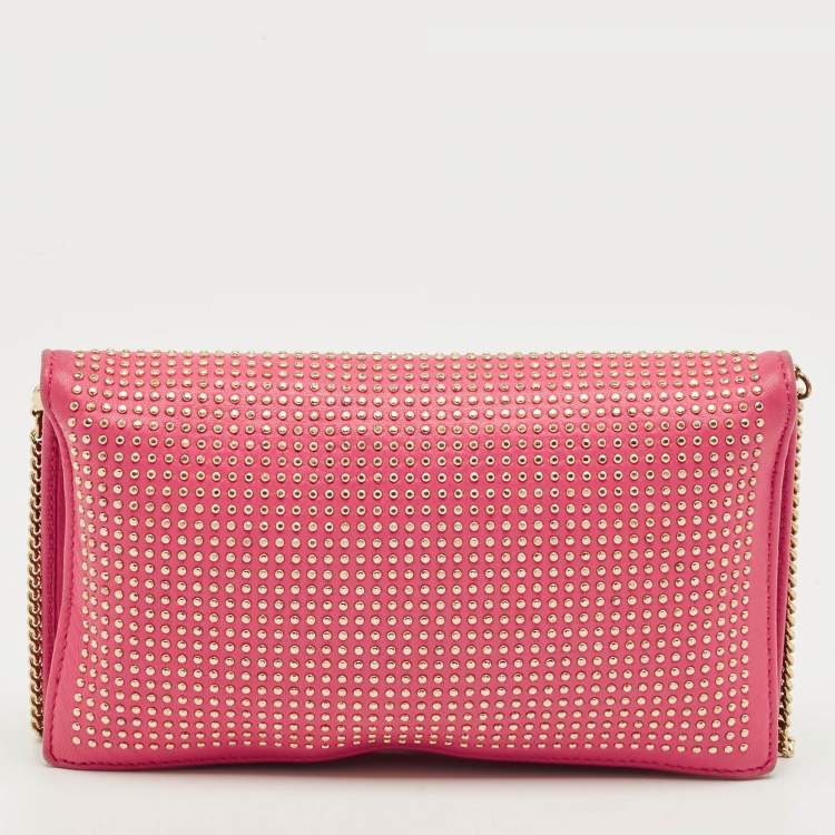 Pre Owned محفظة بسلسلة روبerto cavalli جلد وردي مرصعة