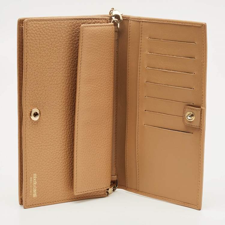 Pre Owned Roberto Cavalli Beige Leather Wallet on Chain