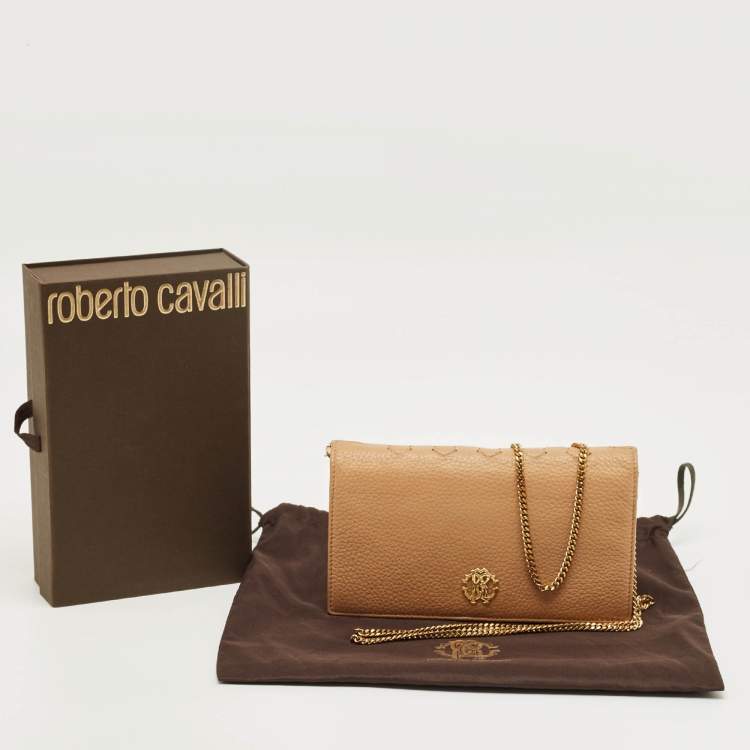 Pre Owned Roberto Cavalli Beige Leather Wallet on Chain