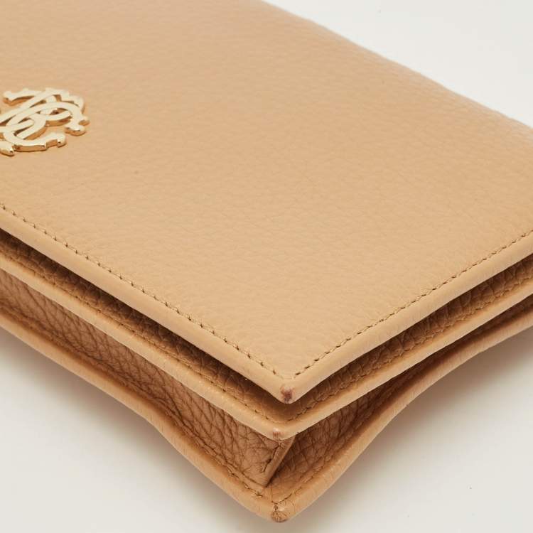 Pre Owned Roberto Cavalli Beige Leather Wallet on Chain