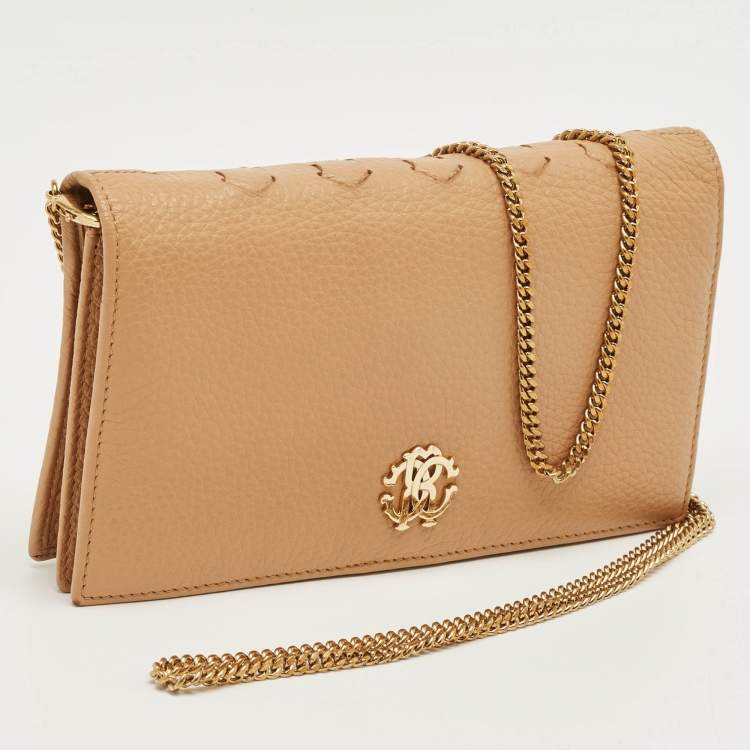 Pre Owned Roberto Cavalli Beige Leather Wallet on Chain