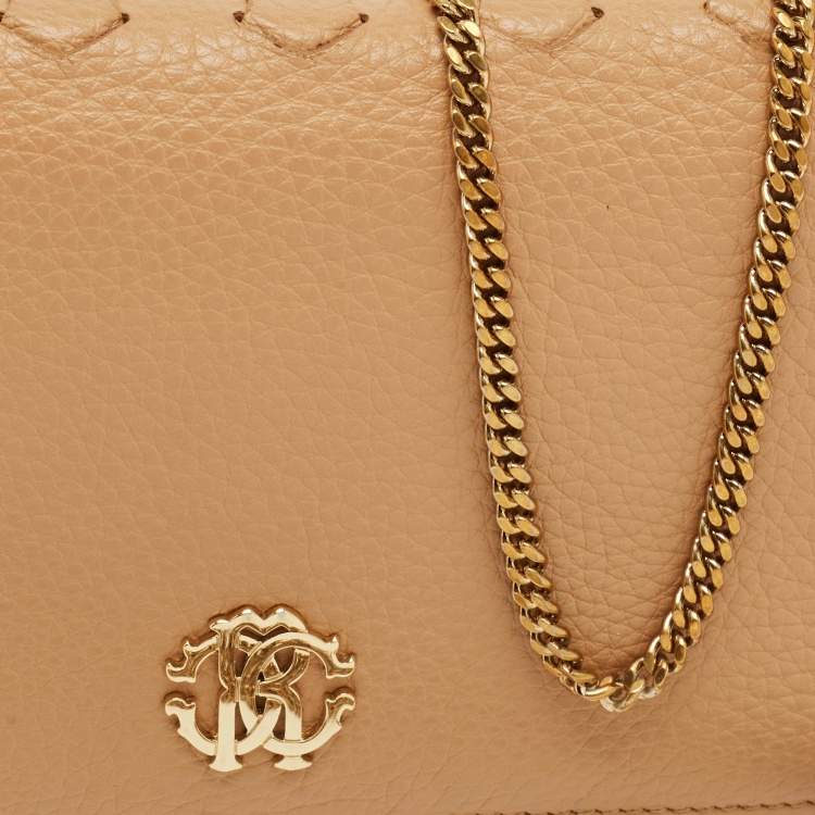 Pre Owned Roberto Cavalli Beige Leather Wallet on Chain