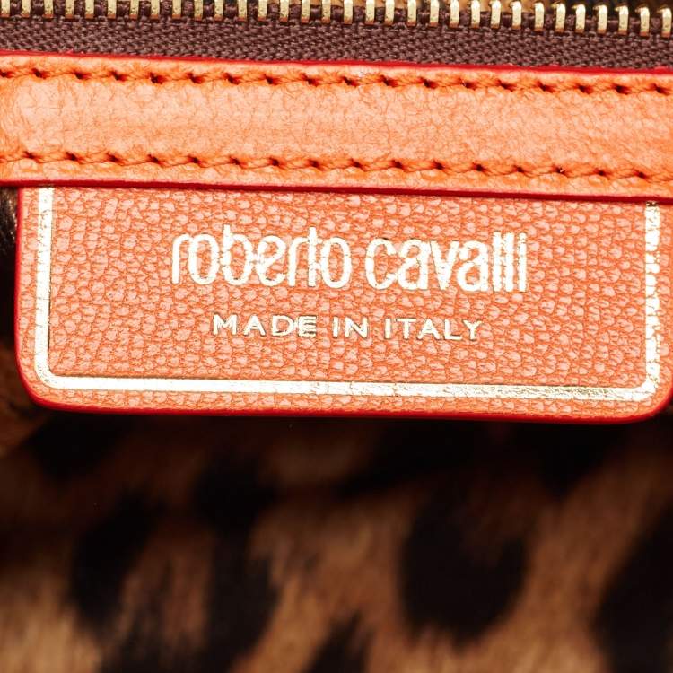 Pre Owned Roberto Cavalli Orange Leather RC Logo Zip Aound Clutch
