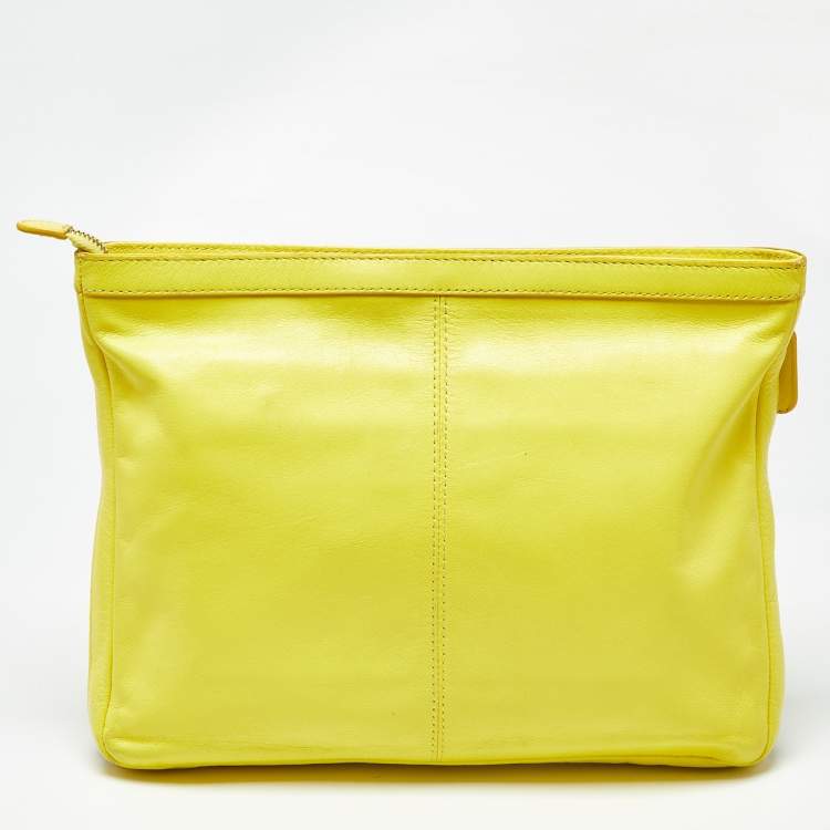 Pre Owned Roberto Cavalli Yellow Leather RC Zip Around Clutch