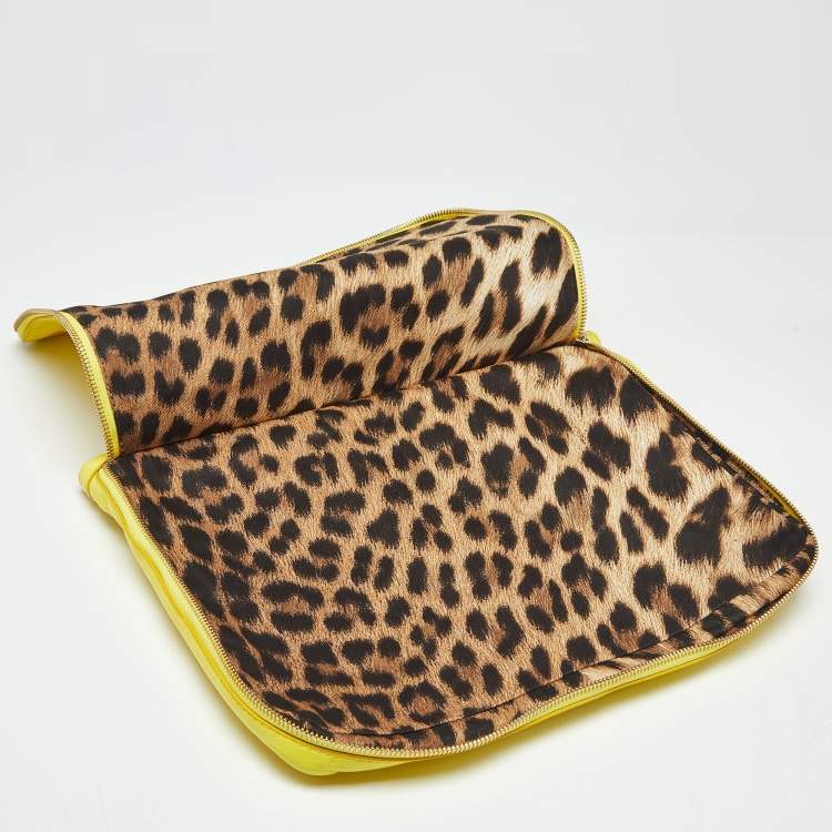 Pre Owned Roberto Cavalli Yellow Leather RC Zip Around Clutch